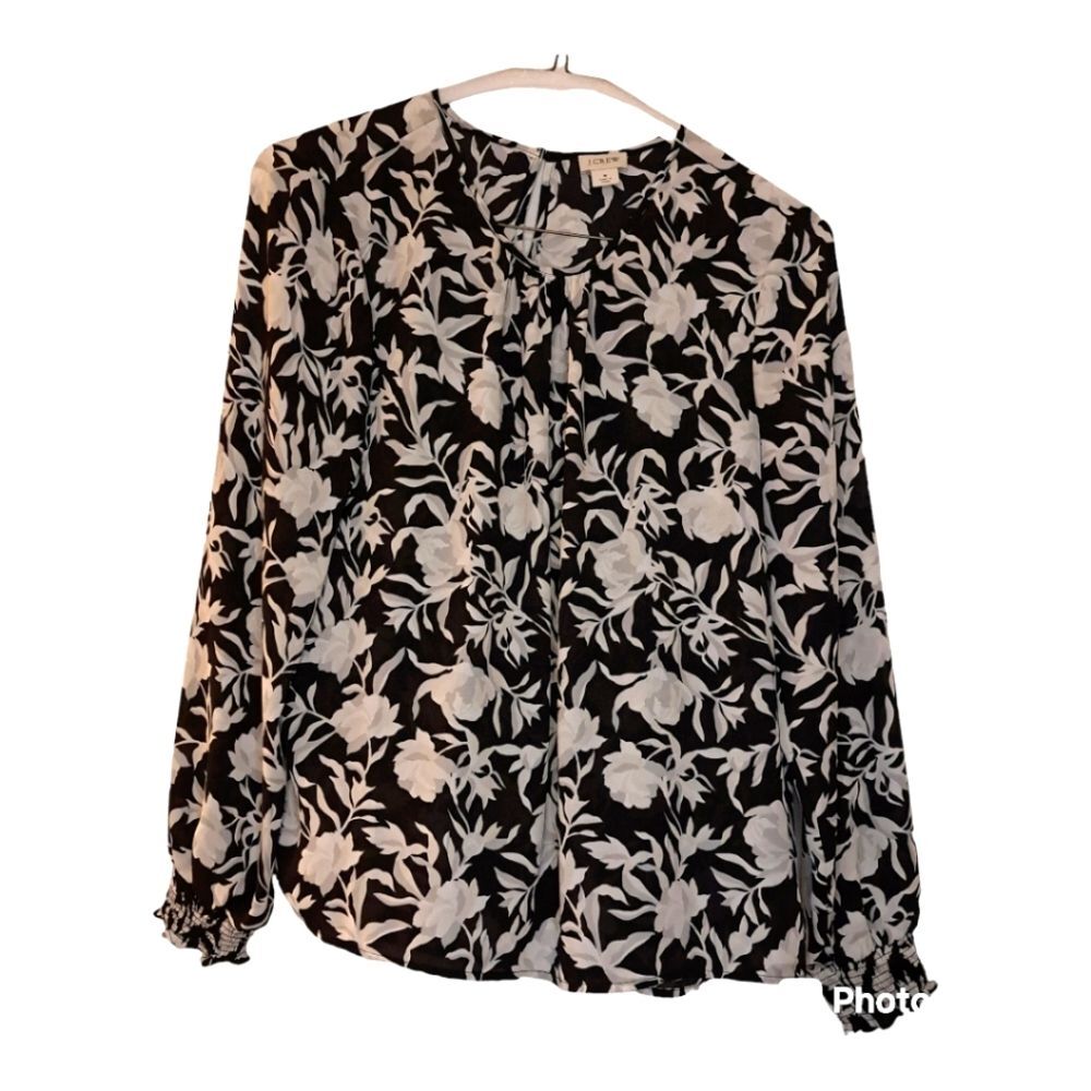 J. Crew Flowy Comfy Long Sleeve Floral Smocked Cuff Blouse - Career Business - M